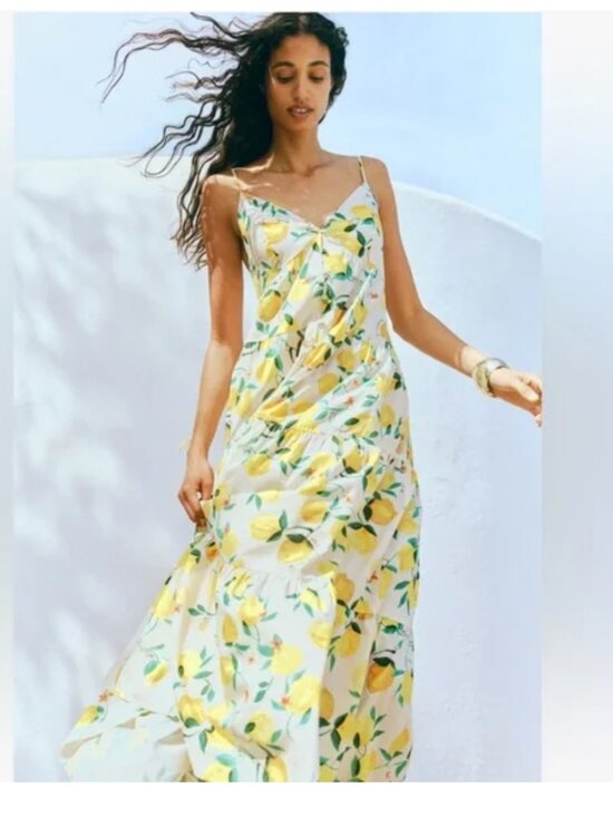 H&M Lemons Dolce Far Niente Tiered Strappy Dress Size M - Picture 2 of 11